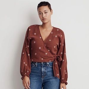 Madewell Brown Wrap Blouse with Floral Pattern